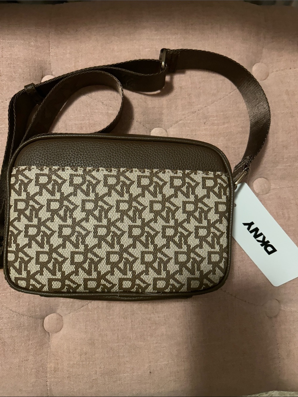 DKNY Brown Monogram purse/ crossbody Bag. NWT. Adjustable strap.